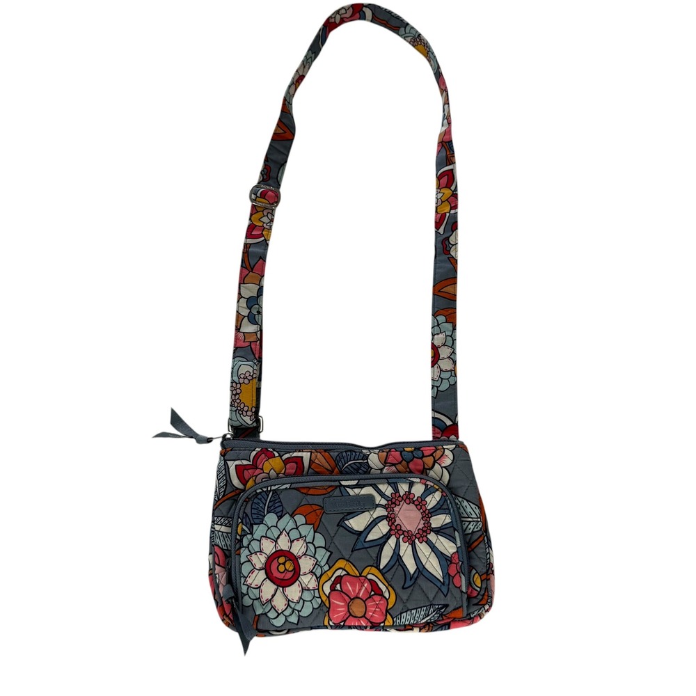 Vera Bradley Floral Quilted Crossbody Bag Blue Orange Tropical Evening Pockets